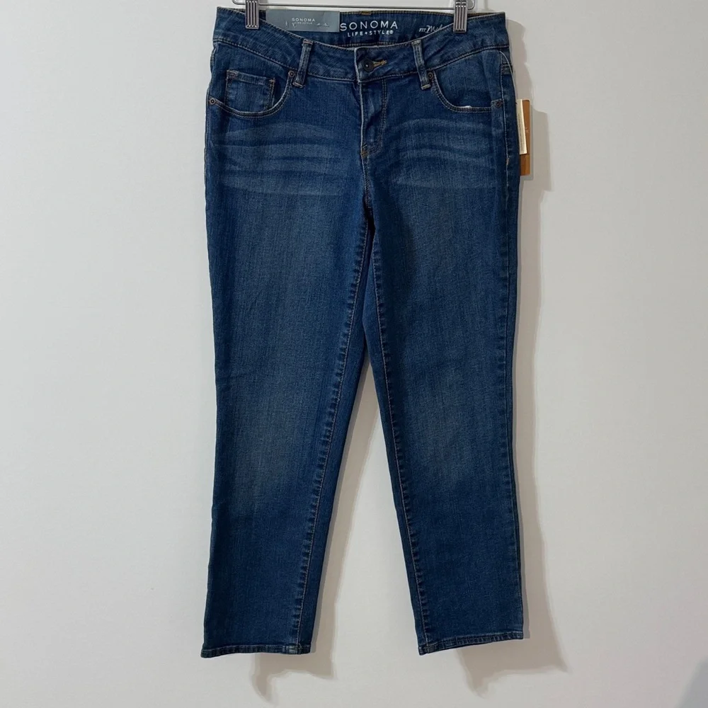 Sonoma Women's Straight Leg Jeans in Dark Blue Wash Size 4P